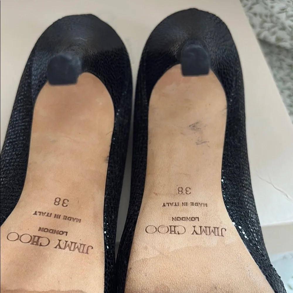 Jimmy Choo Black Glitter Platform Heels - Picture 7 of 8